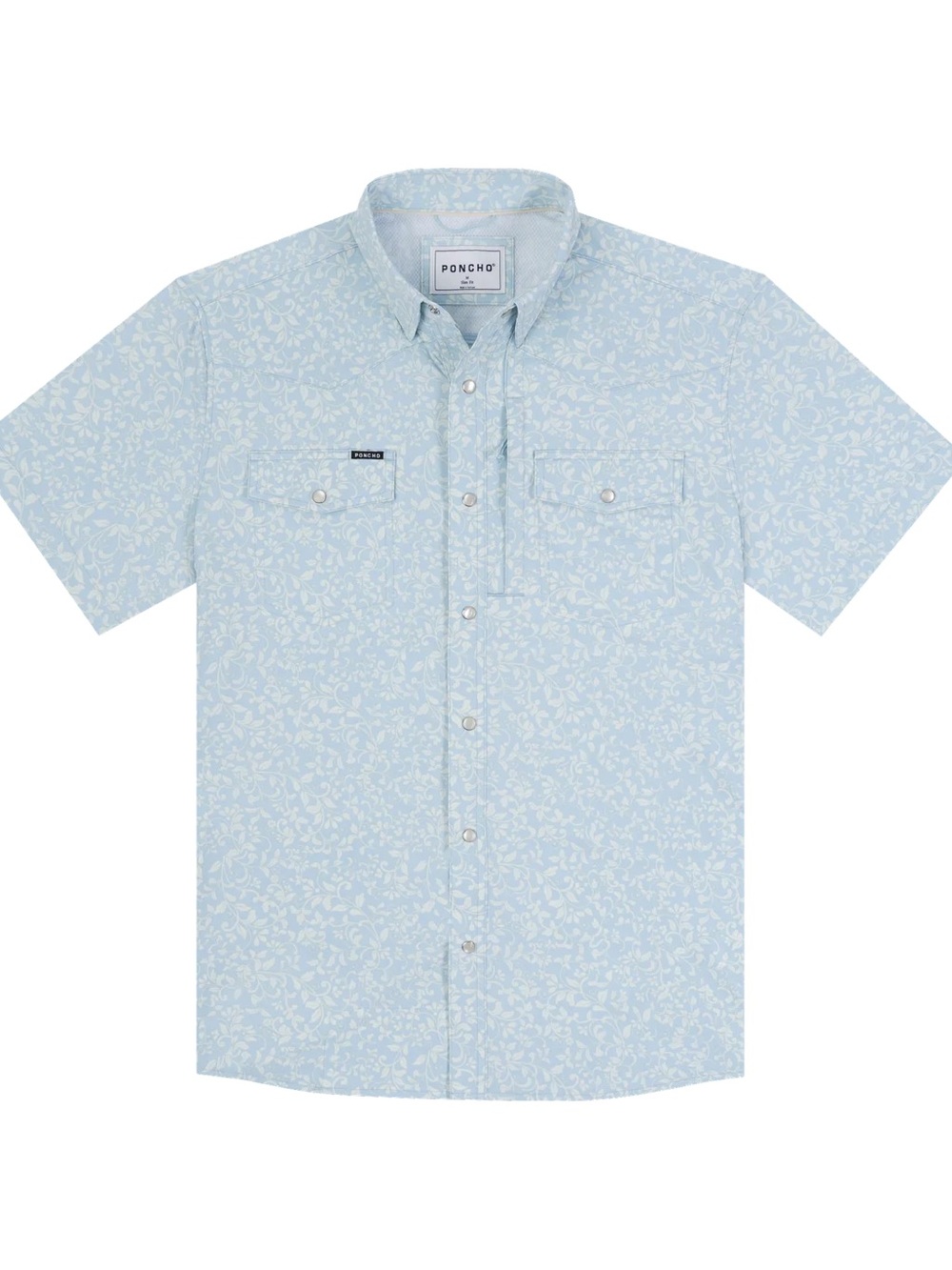 Light Blue Men’s Poncho Printed Short-Sleeve Button-Up Shirt
